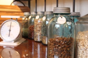 Rows of Blue Ball canning Jars